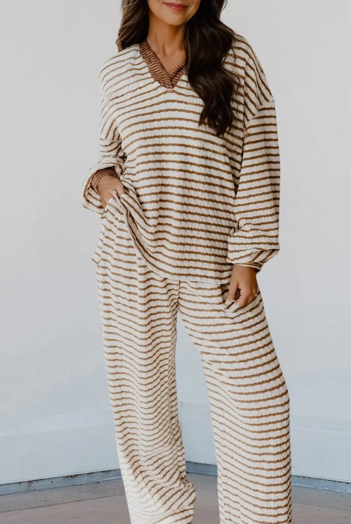 Aubrie Stripped,Collared, and Drawstring Set
