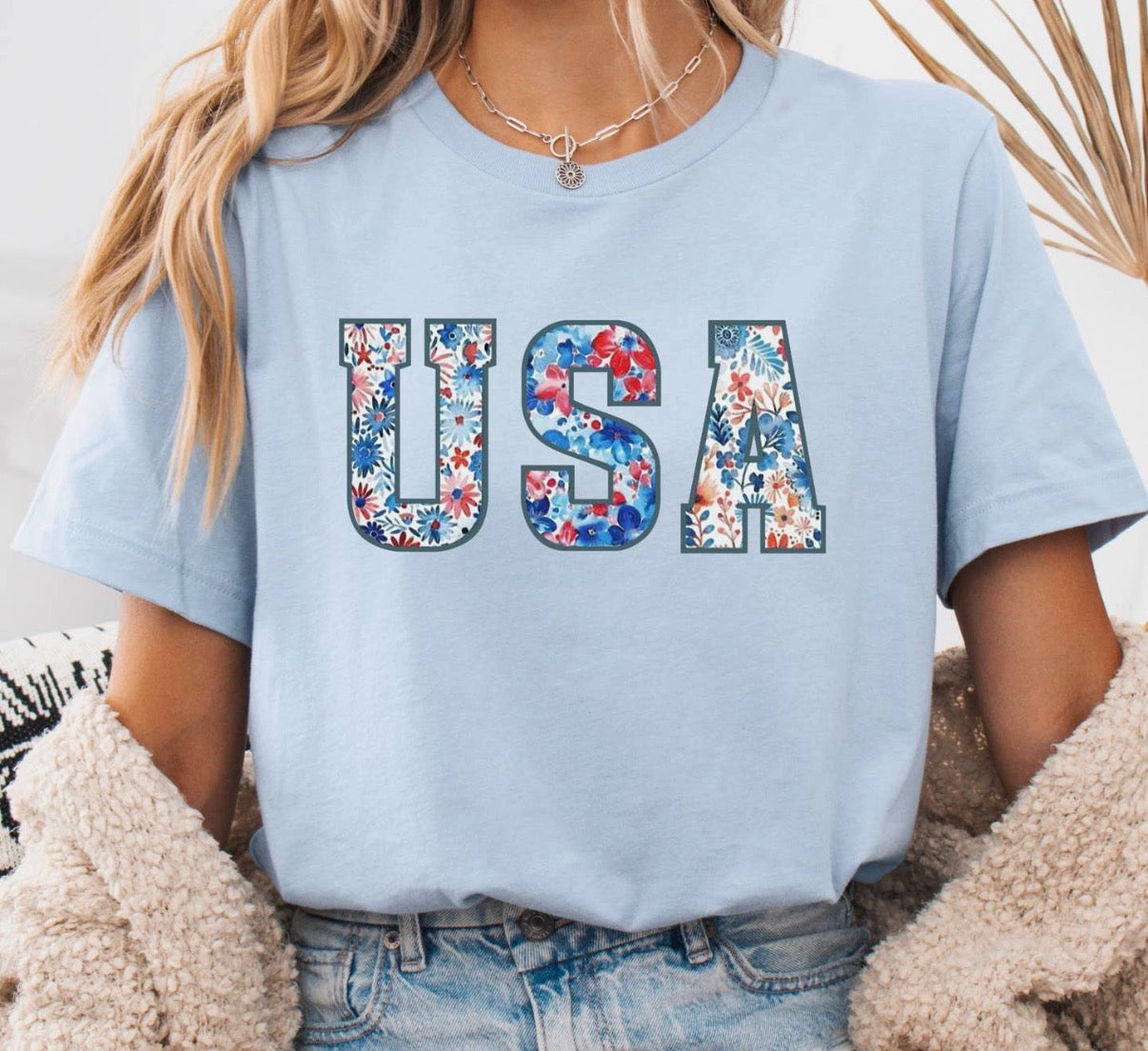Floral USA Tee - 4th of July