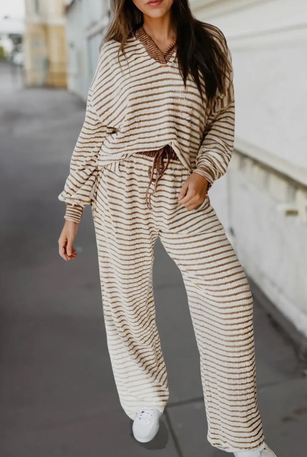 Aubrie Stripped,Collared, and Drawstring Set