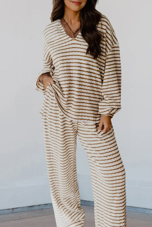 Aubrie Stripped,Collared, and Drawstring Set